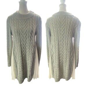 MERCURY DUO Women Cable Knit Sweater Sz M Gray Pullover Modern Classic 79-43